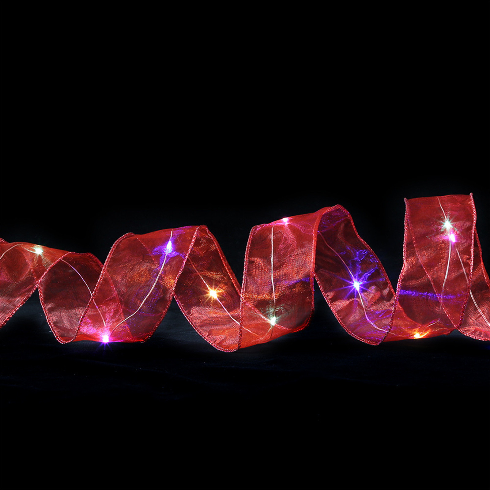 WJHWSX Christmas Double-Layer Christmas Ribbon with Lights,Red Glitter Ribbon Wire Mesh Ribbon Red Christmas Ribbon